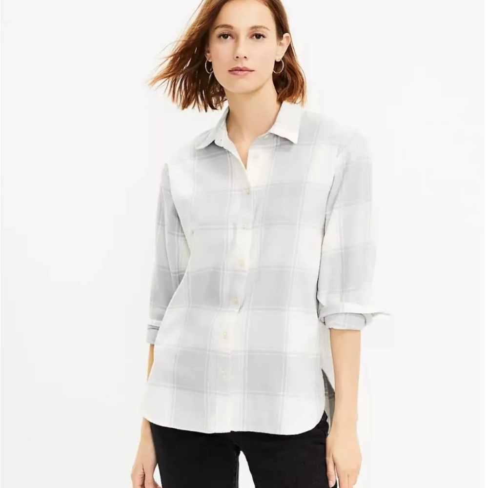 Women's White Plaid Button-Up Shirt